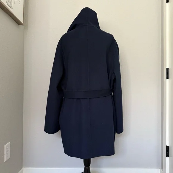 St. John Blue Hooded Wool & Cashmere Wrap Coat in Size Large - Picture 8 of 8